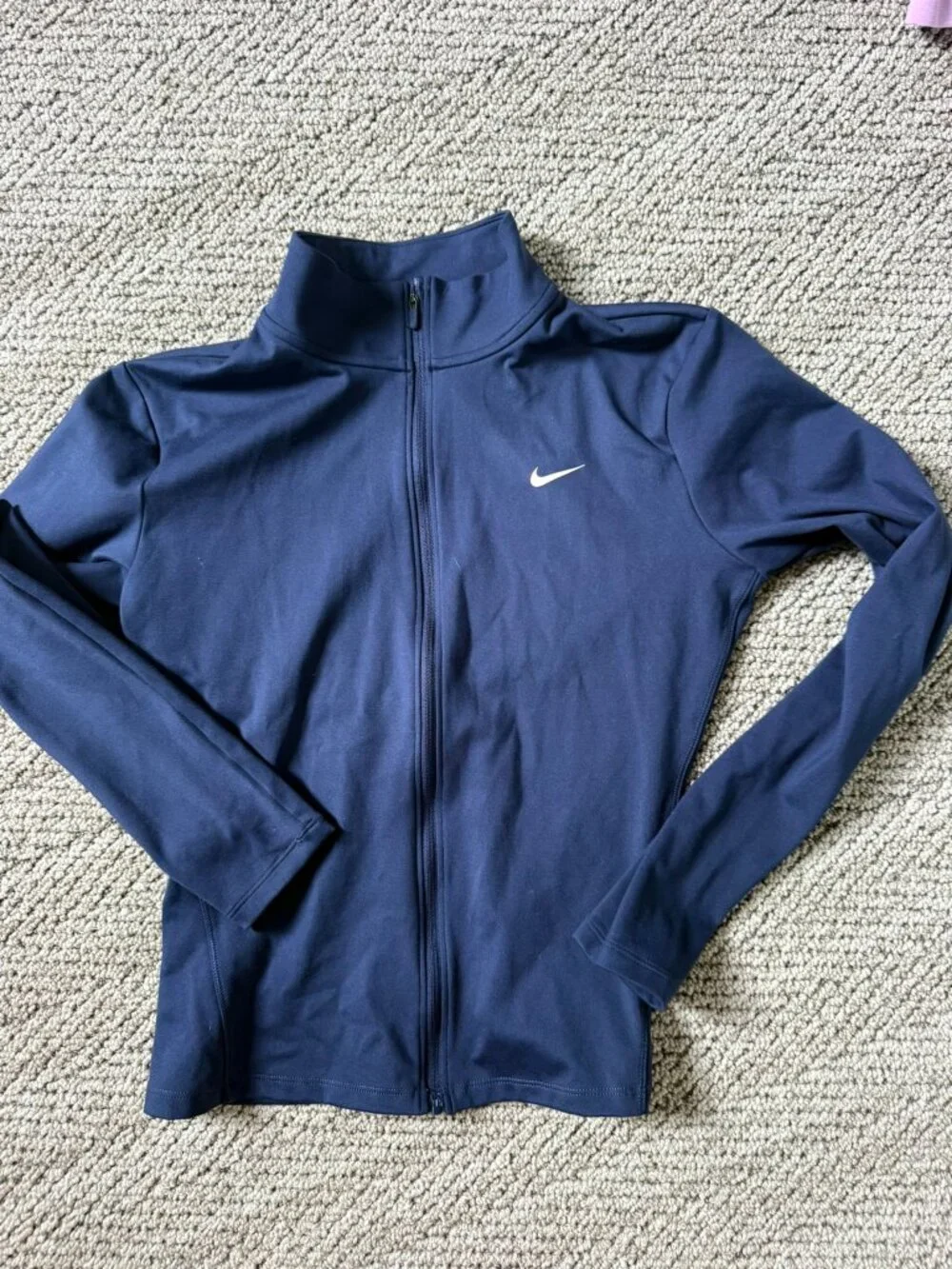 Nike Girls' Dri-FIT Long-Sleeve Zip Jacket Navy Blue size L